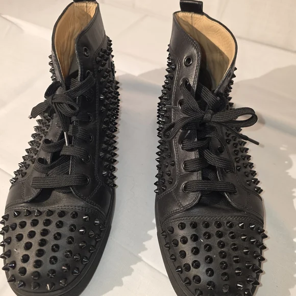 Christian Louboutin Black Spiked Men's High Top Sneakers Mens Sz 44/ 11 - Picture 4 of 8